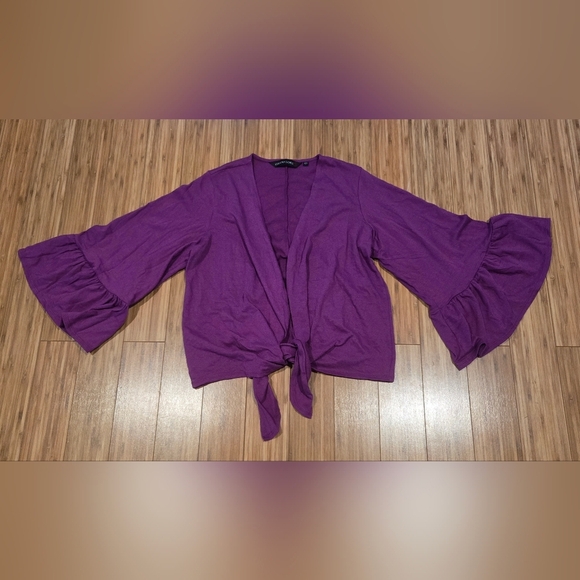 💚 NWT (In Bag) Colleen Lopez Purple Jacket with Bell Sleeves - Picture 1 of 7